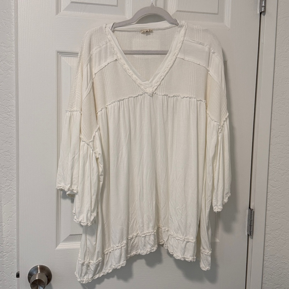 POL Tunic Women's White V-Neck Top